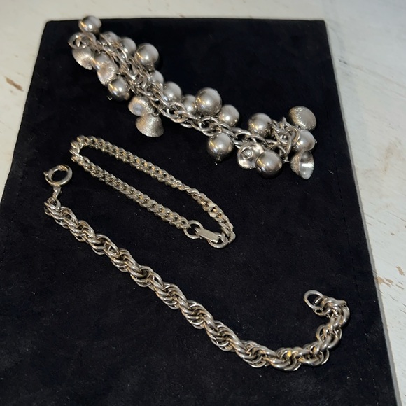 Lot 3 Vintage silver tone costume bracelets rope chain bells - Picture 1 of 4
